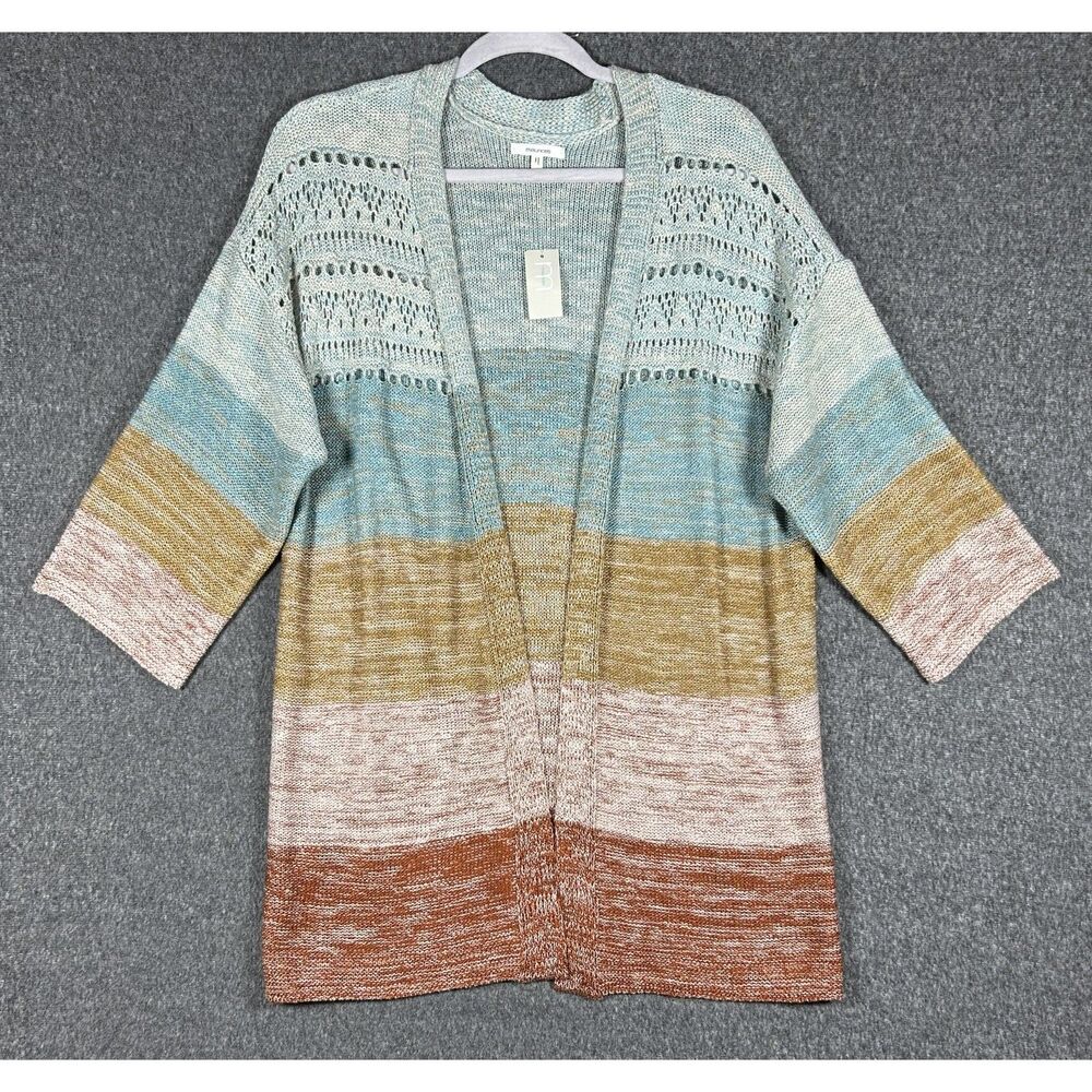 NWT Maurices Pointelle Crochet Open Front Striped Cardigan Size M